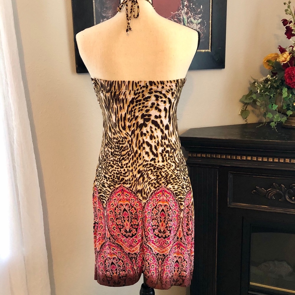 Leopard Paisley Beaded Strapless Dress Small - Picture 4 of 8